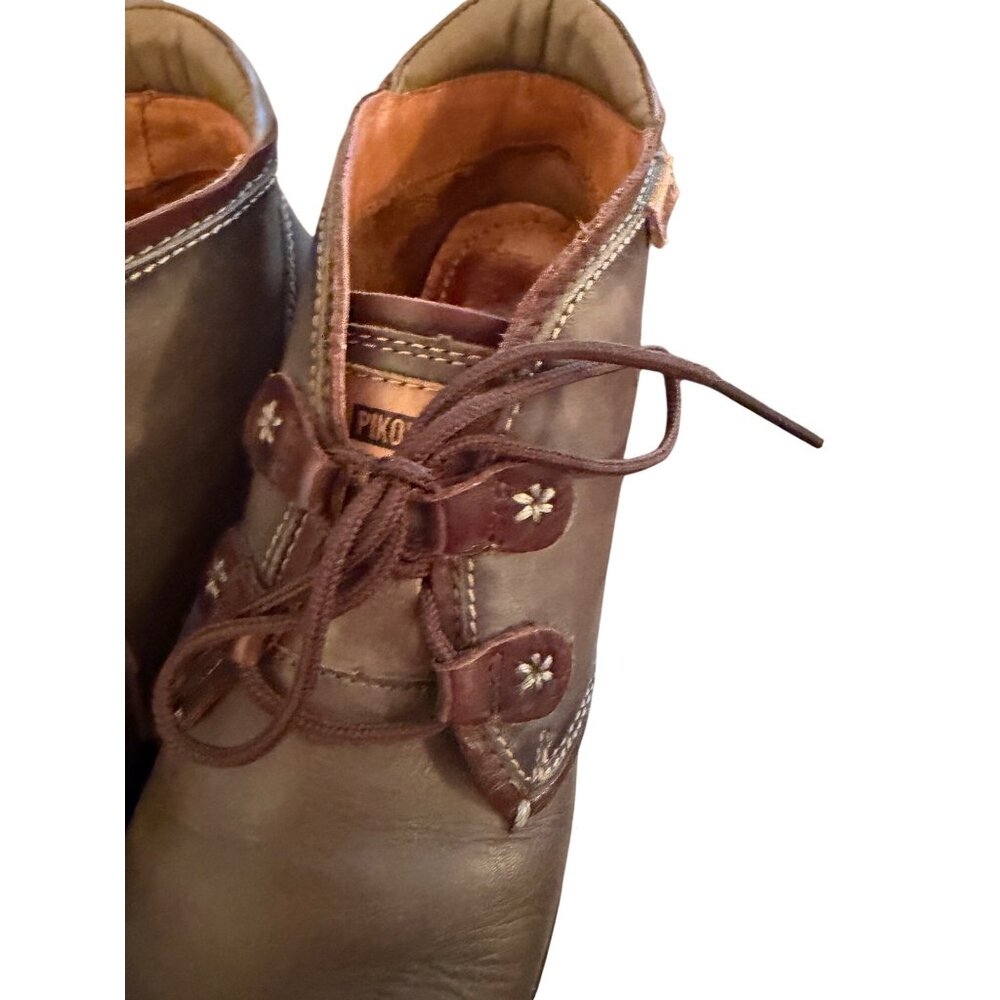 Pikolinos Womens Leather Ankle Boots Size 39 Sage Green Low Heeled Lace Up - Picture 13 of 14